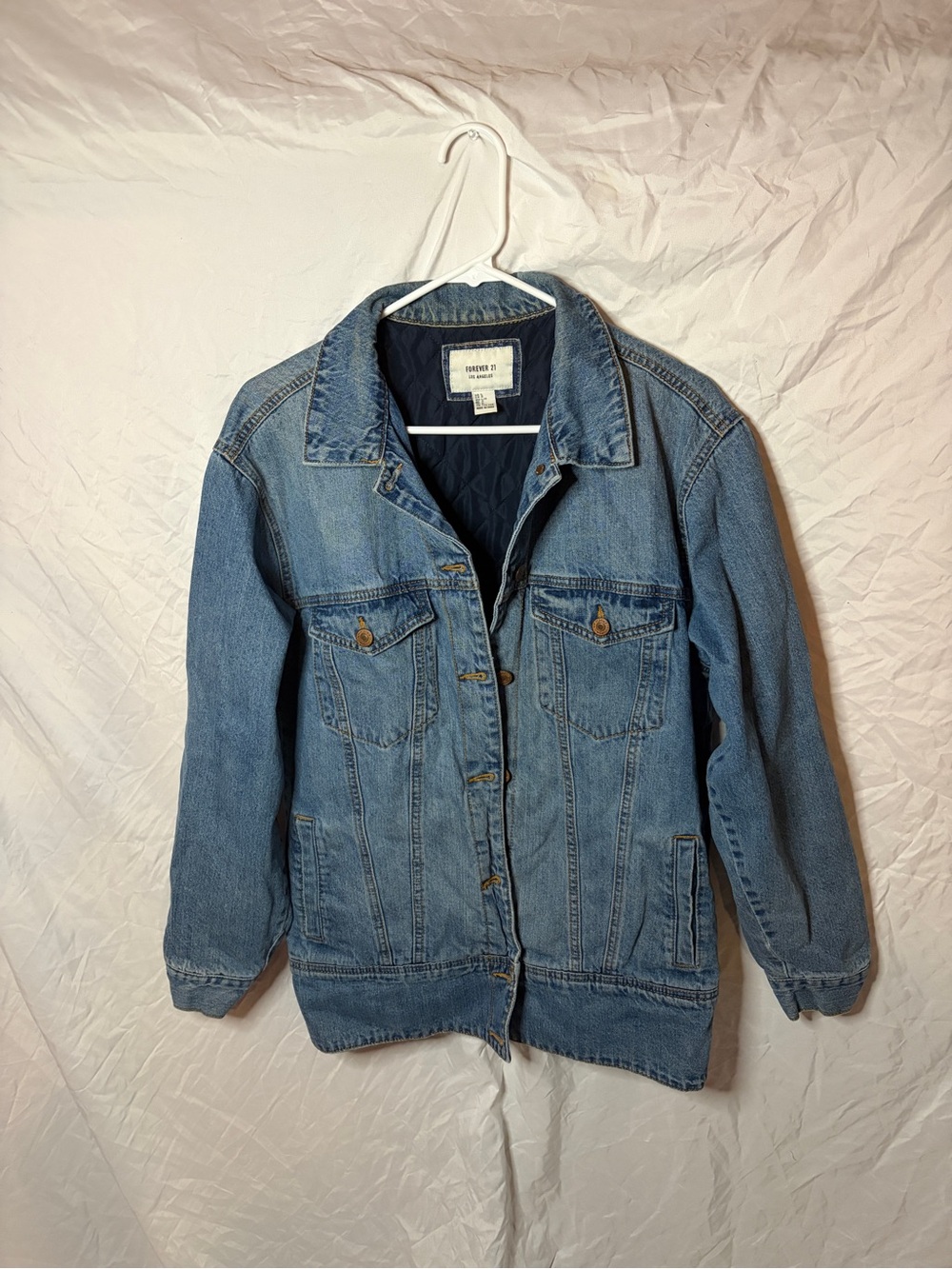 Forever 21 Women's Blue Denim Jacket Quilted Lined Sz Large